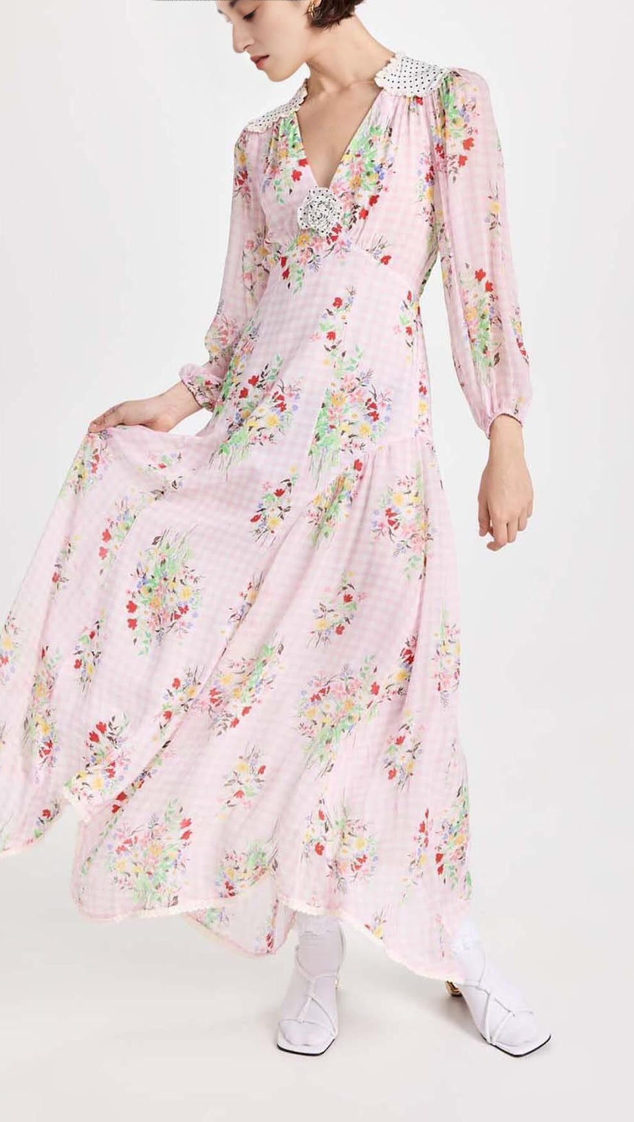 FLORAL PRINT MIDI DRESS IN PINK