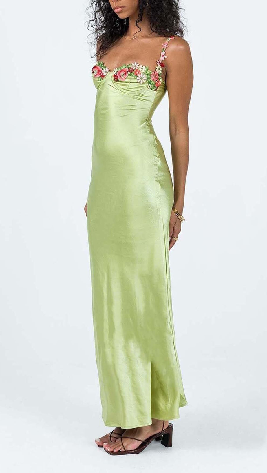 MINI ABITO IN RASO CON SPALLINE FLOREALI