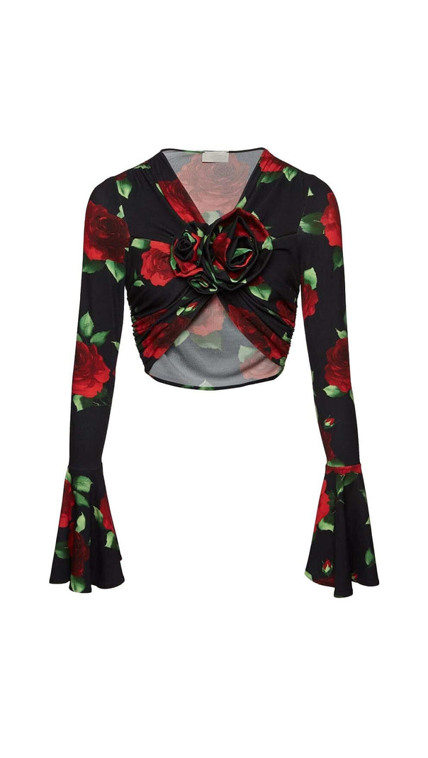 AIIZIE FLORAL-PRINT CROP TOP IN BLACK - product image