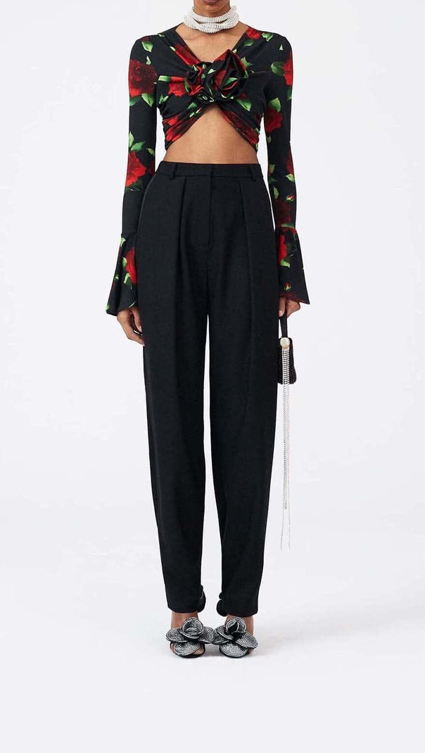 AIIZIE FLORAL-PRINT CROP TOP IN BLACK - product image