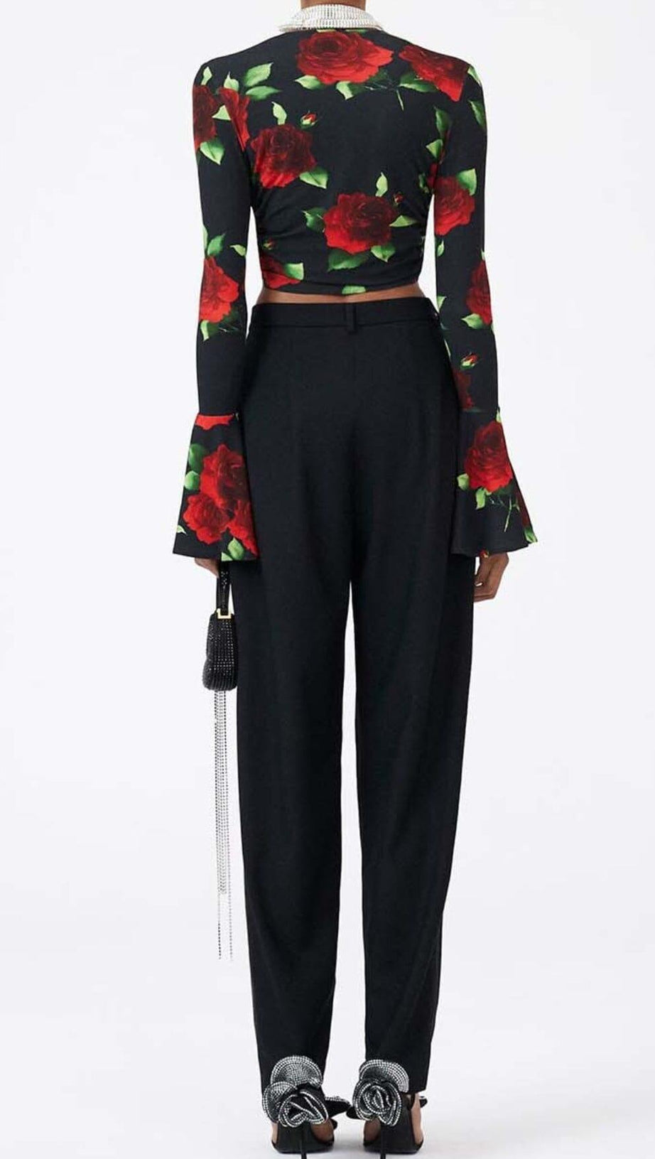 FLORAL-PRINT CROP TOP IN BLACK