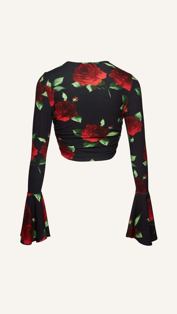 AIIZIE FLORAL-PRINT CROP TOP IN BLACK - product image