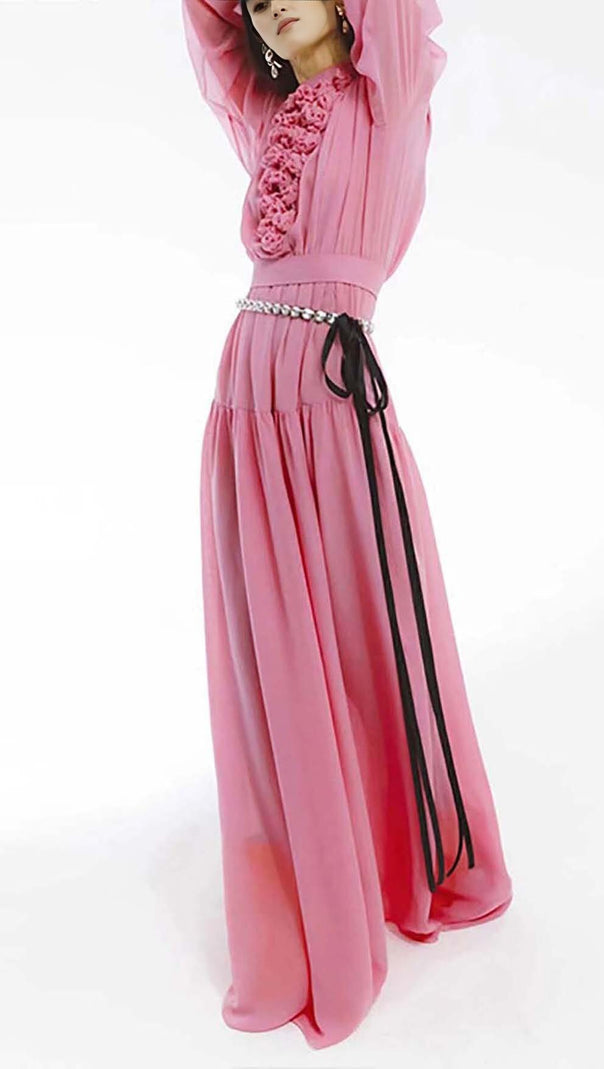 AIIZIE FLOWER LANTERN LONG SLEEVED LACE UP DRESS - product image