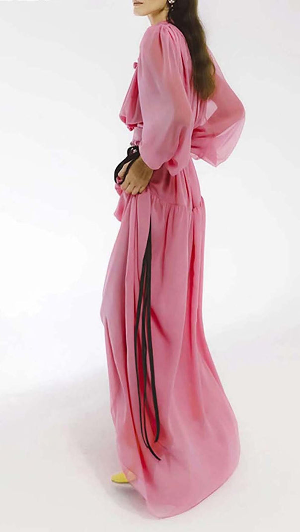 AIIZIE FLOWER LANTERN LONG SLEEVED LACE UP DRESS - product image