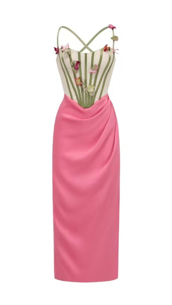 AIIZIE FLOWER VINE CORSET MIDI DRESS IN PINK - product image