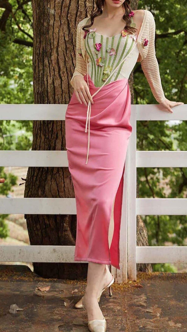 AIIZIE FLOWER VINE CORSET MIDI DRESS IN PINK - product image