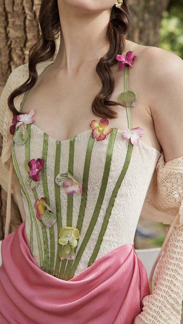 AIIZIE FLOWER VINE CORSET MIDI DRESS IN PINK - product image