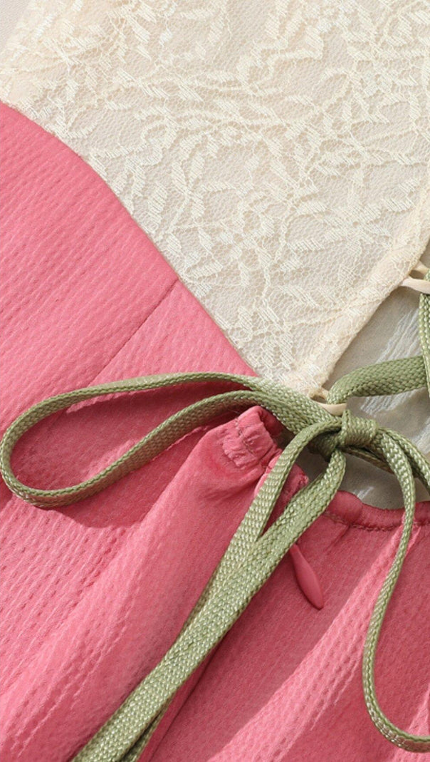 ABITO MIDI CON CORSETTO A FIORI ROSA