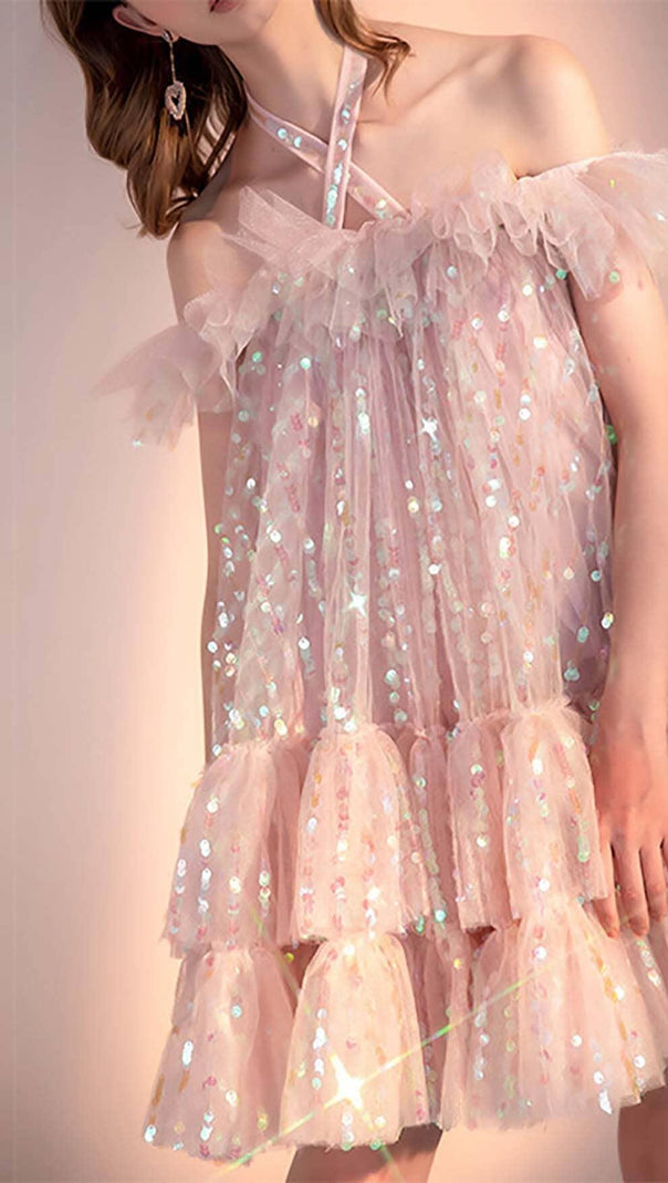 AIIZIE HALTER SEQUINS MINI DRESS IN PINK - product image