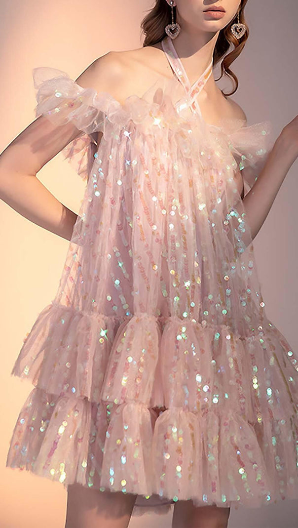 AIIZIE HALTER SEQUINS MINI DRESS IN PINK - product image