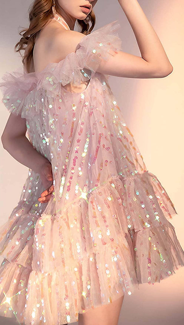AIIZIE HALTER SEQUINS MINI DRESS IN PINK - product image