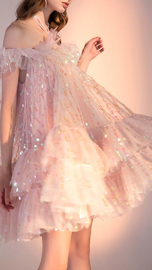 AIIZIE HALTER SEQUINS MINI DRESS IN PINK - product image
