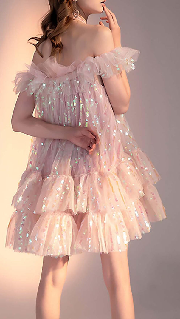 AIIZIE HALTER SEQUINS MINI DRESS IN PINK - product image