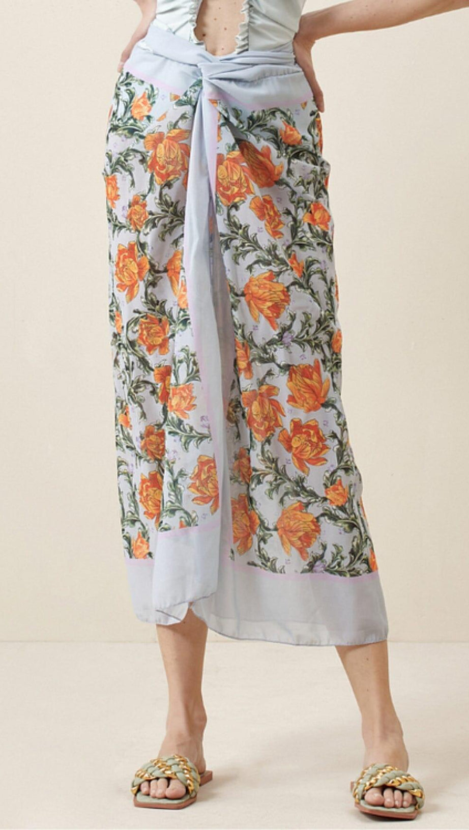 BLUE HALTER 3D FLOWER ONE PIECE SWIMSUIT AND SARONG