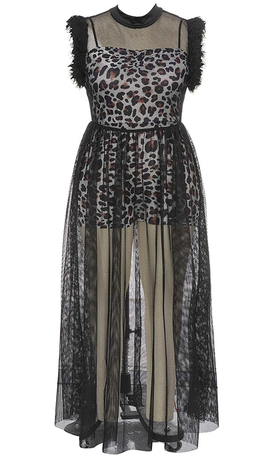 ABITO LUNGO IN RETE LEOPARDATA NERO