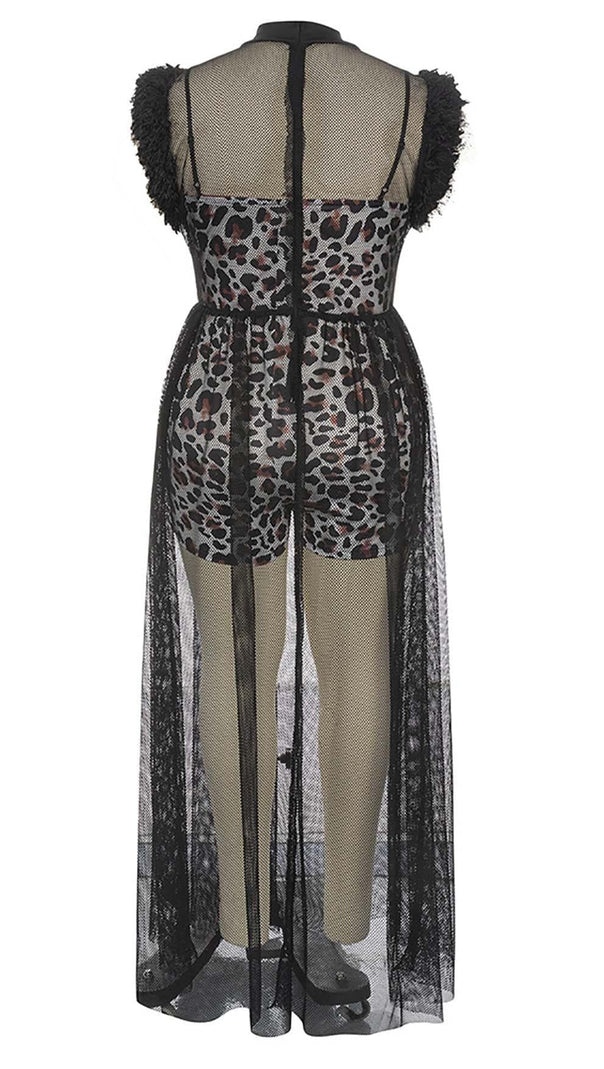 AIIZIE LEOPARD MESH MAXI DRESS IN BLACK - product image