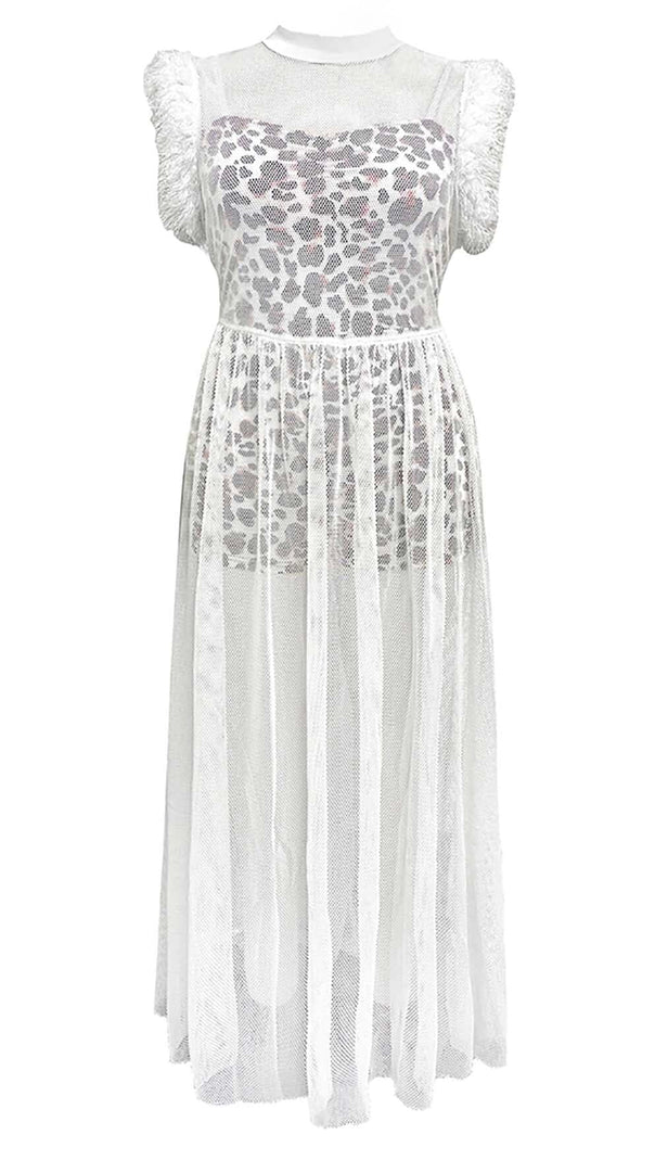 AIIZIE LEOPARD MESH MAXI DRESS IN WHITE - product image