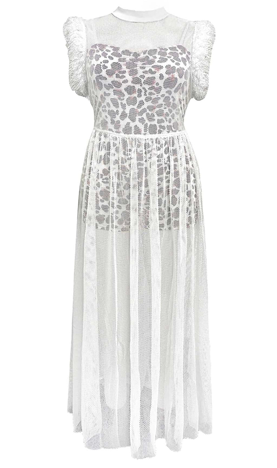 ABITO LUNGO IN RETE LEOPARDATA BIANCO