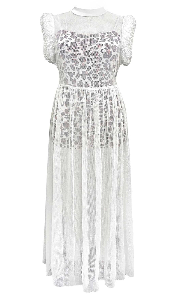 LEOPARD MESH MAXI DRESS IN WHITE