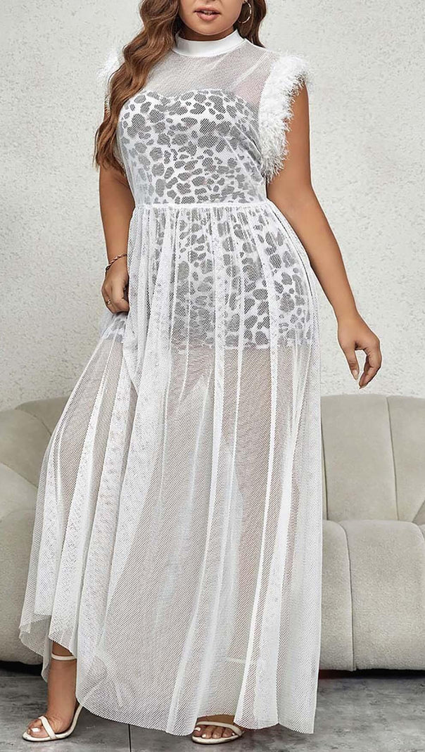 AIIZIE LEOPARD MESH MAXI DRESS IN WHITE - product image