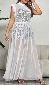 LEOPARD MESH MAXI DRESS IN WHITE