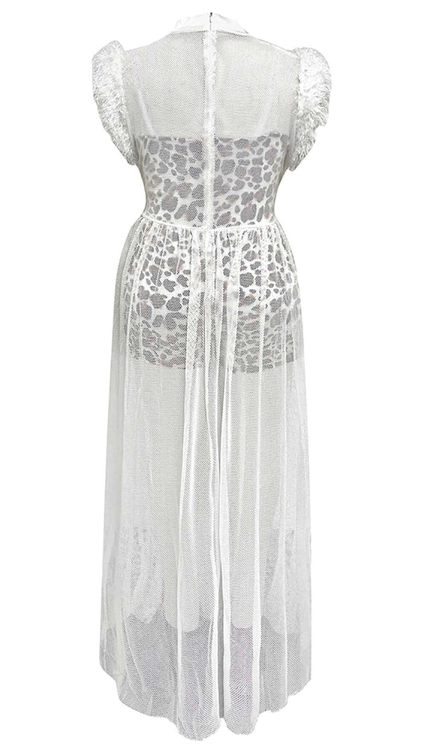 AIIZIE LEOPARD MESH MAXI DRESS IN WHITE - product image