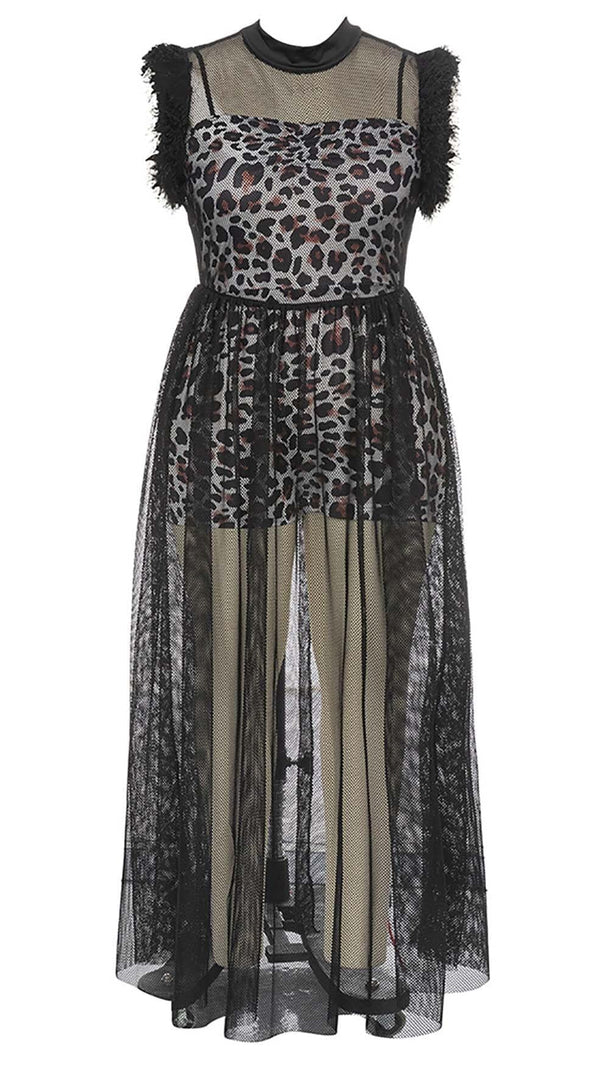 LEOPARDEN-NETZ-MAXIKLEID IN WEISS