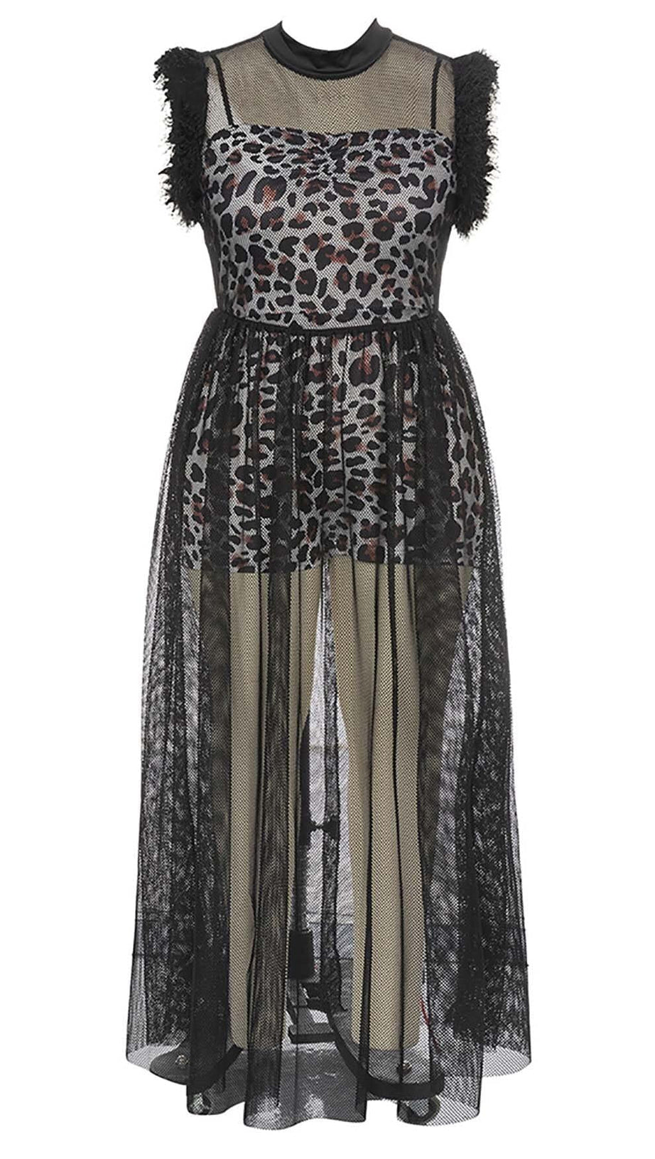 LEOPARD MESH MAXI DRESS IN WHITE