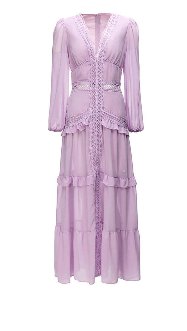 AIIZIE LONG SLEEVE RUFFLE MAXI DRESS IN LILAC - product image