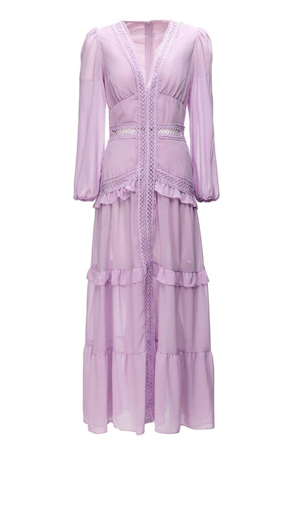 LANGÄRMELIGES MAXIKLEID MIT RÜSCHEN IN FLIEDER