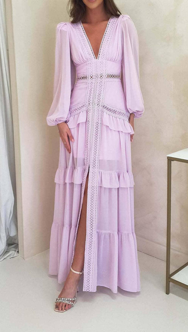 AIIZIE LONG SLEEVE RUFFLE MAXI DRESS IN LILAC - product image