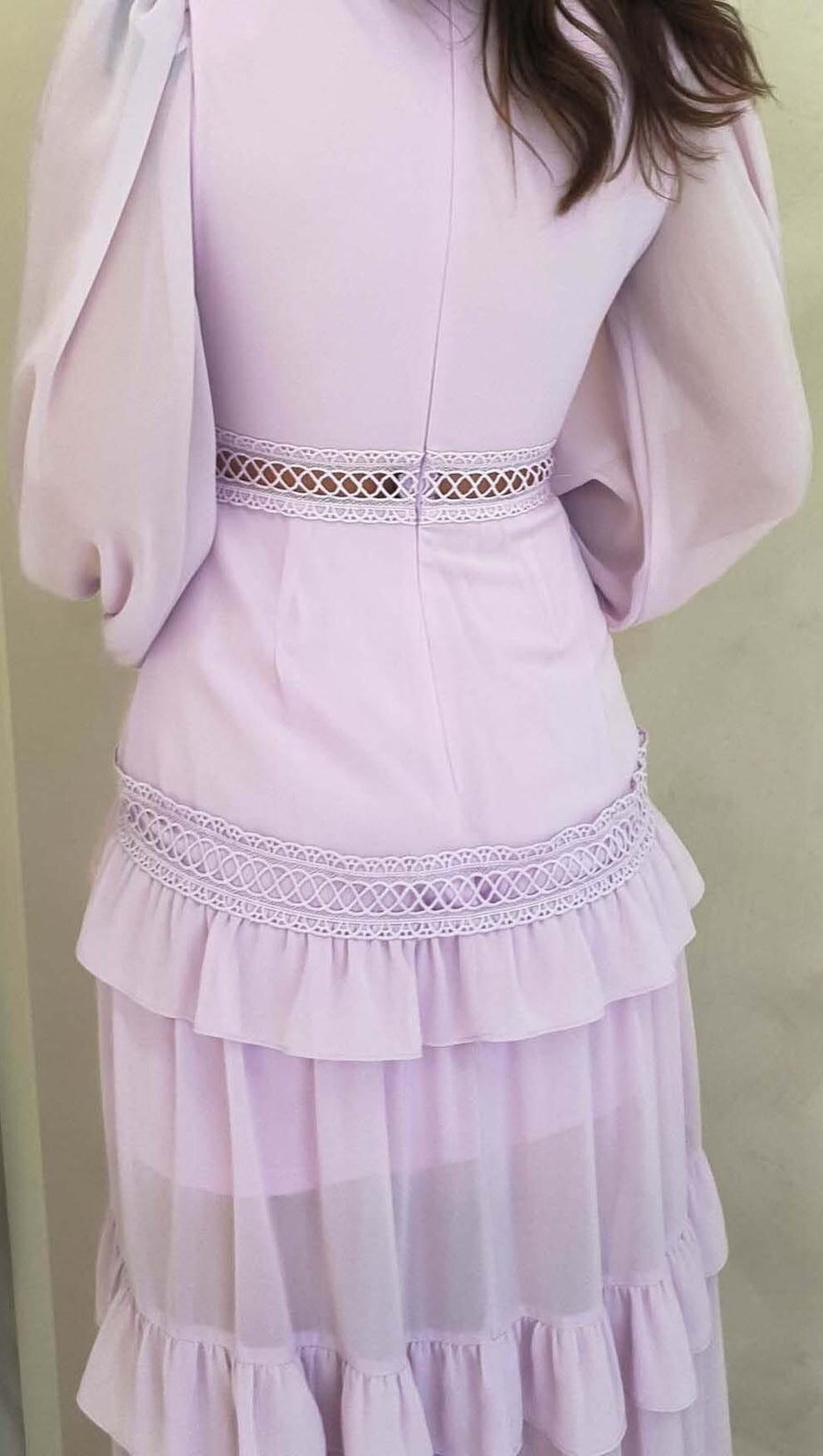LONG SLEEVE RUFFLE MAXI DRESS IN LILAC