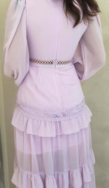 LONG SLEEVE RUFFLE MAXI DRESS IN LILAC