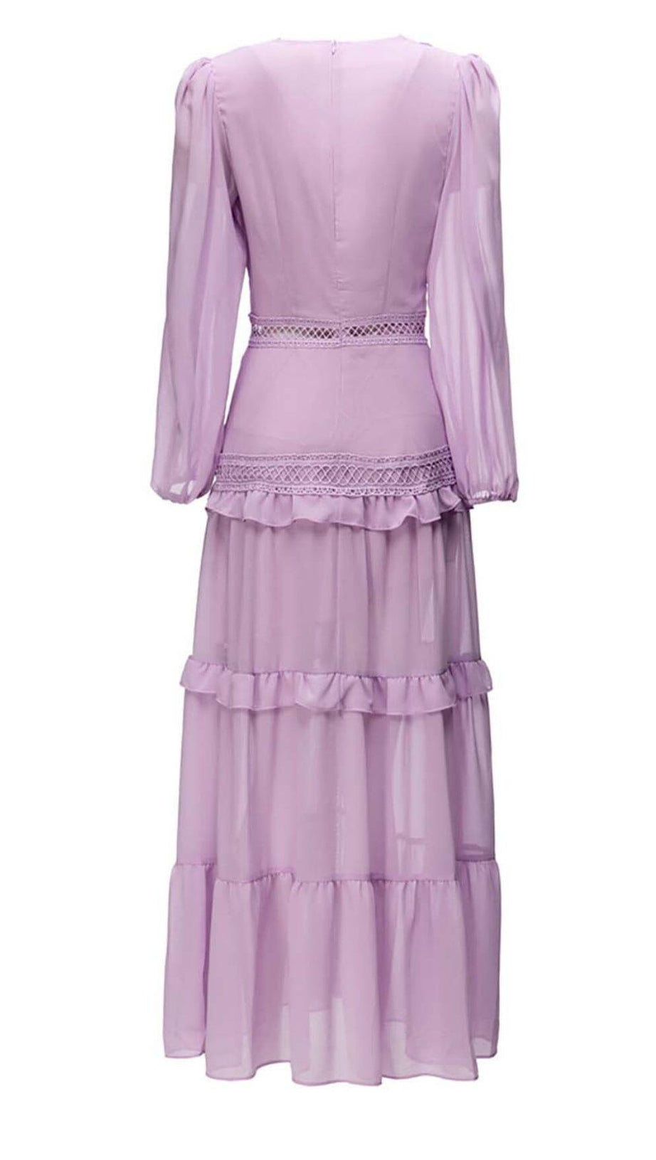 LONG SLEEVE RUFFLE MAXI DRESS IN LILAC