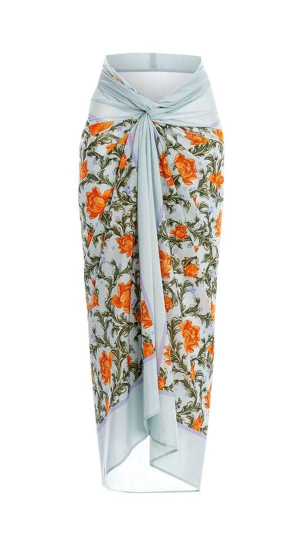 AIIZIE BLUE HALTER 3D FLOWER ONE PIECE SWIMSUIT AND SARONG - product image
