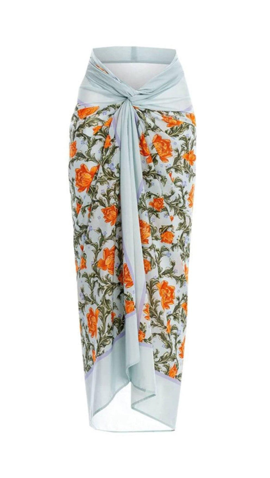 BLUE HALTER 3D FLOWER ONE PIECE SWIMSUIT AND SARONG