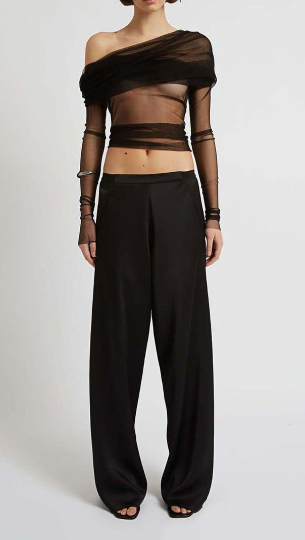 AIIZIE OFF THE SHOULDER MESH TOP IN BLACK - product image