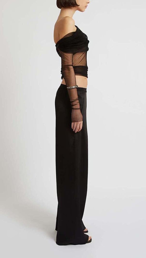 AIIZIE OFF THE SHOULDER MESH TOP IN BLACK - product image