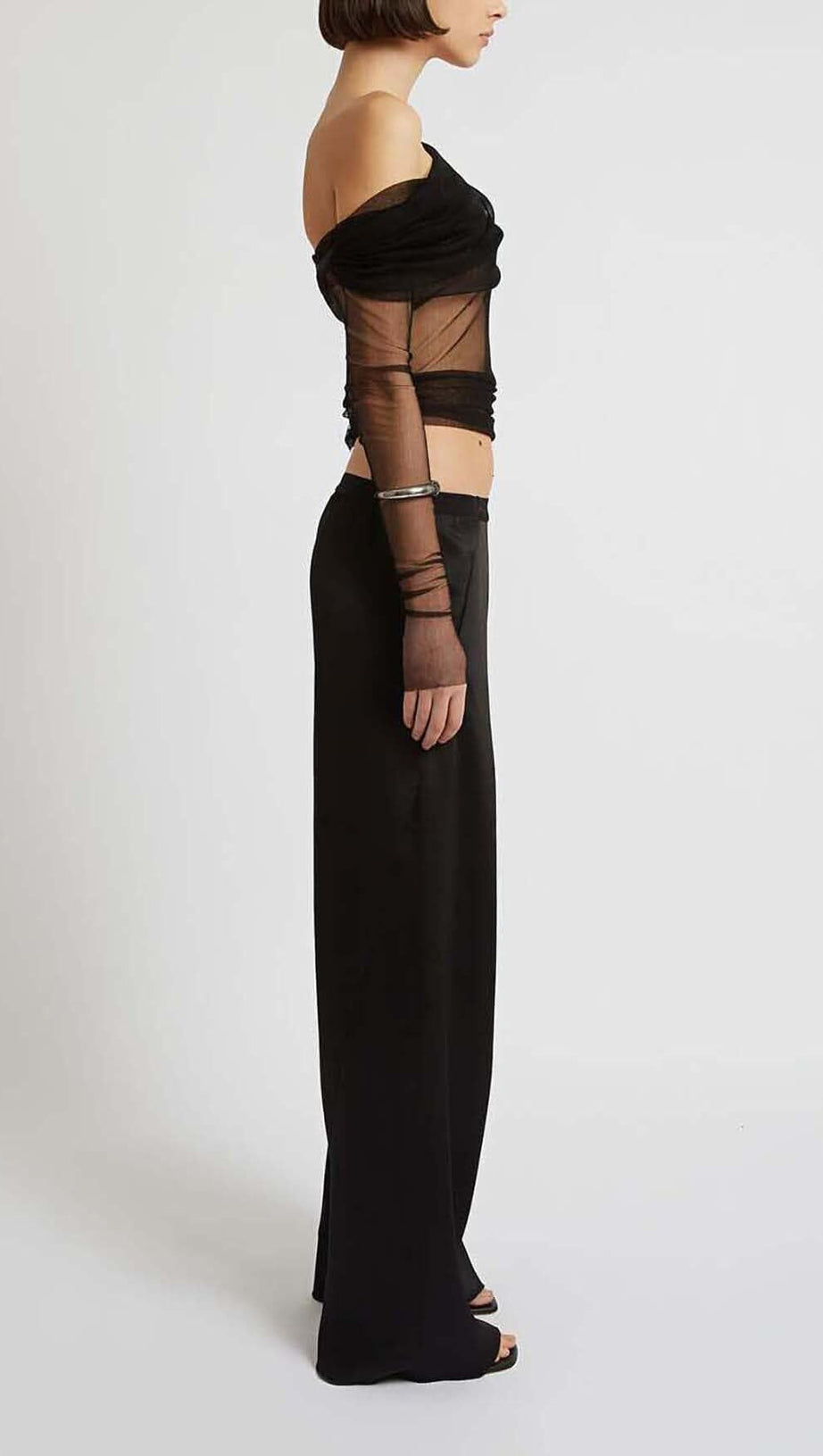 OFF THE SHOULDER MESH TOP IN BLACK