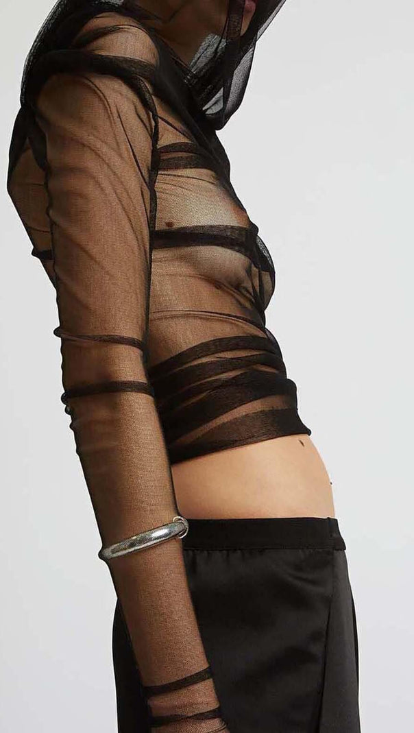 AIIZIE OFF THE SHOULDER MESH TOP IN BLACK - product image