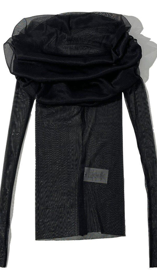 AIIZIE OFF THE SHOULDER MESH TOP IN BLACK - product image