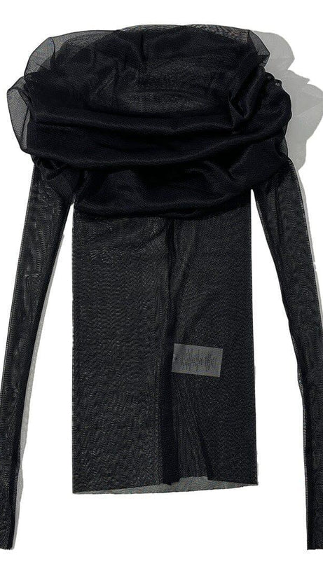 OFF THE SHOULDER MESH TOP IN BLACK