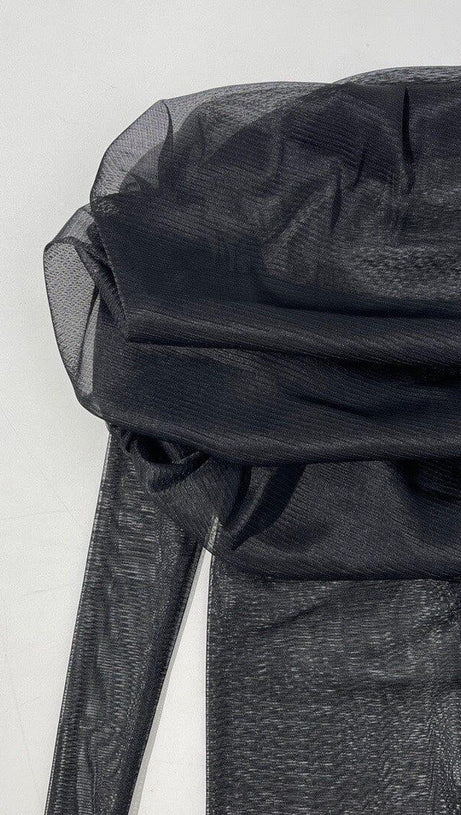 OFF THE SHOULDER MESH TOP IN BLACK