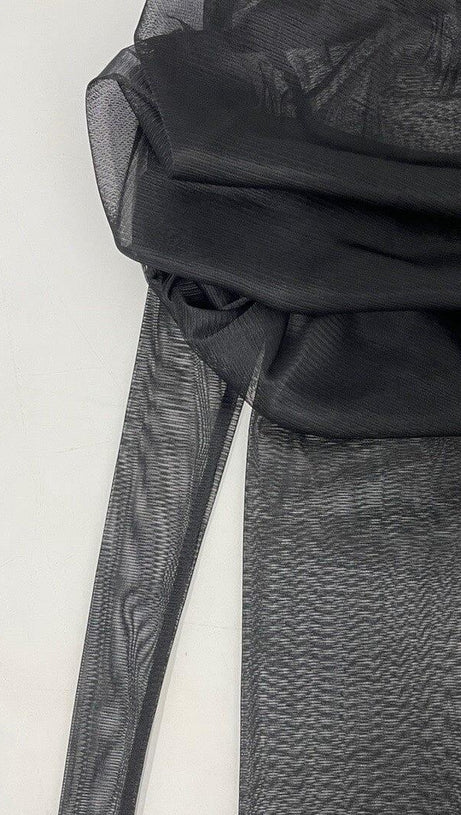 OFF THE SHOULDER MESH TOP IN BLACK