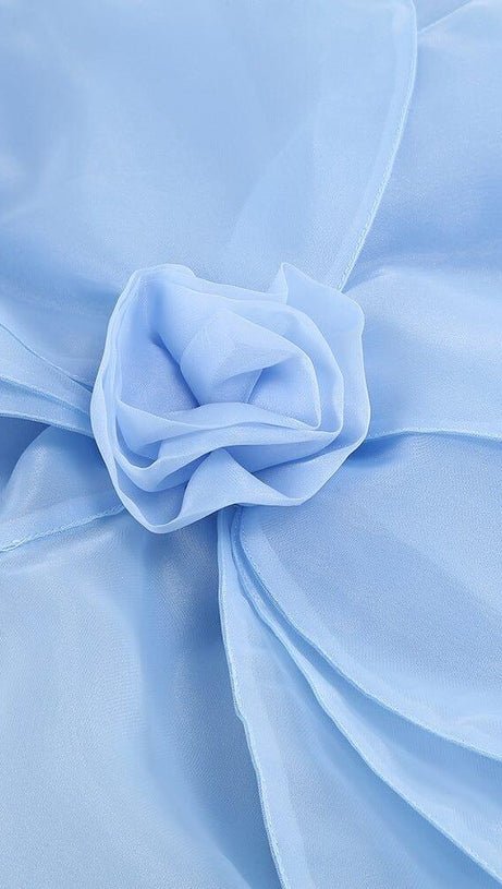 ONE SHOULDER FLOWER MINI DRESS IN BLUE