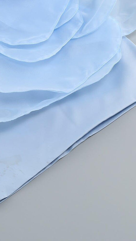 ONE SHOULDER FLOWER MINI DRESS IN BLUE