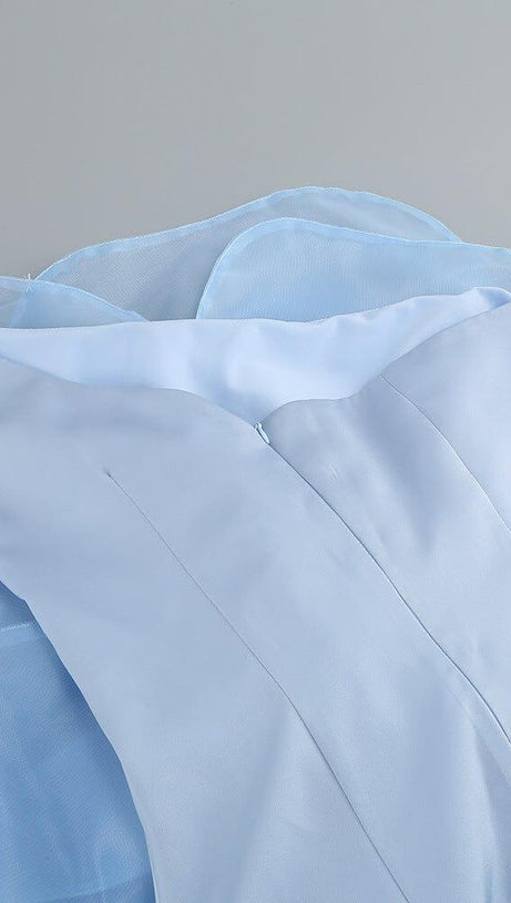 ONE SHOULDER FLOWER MINI DRESS IN BLUE