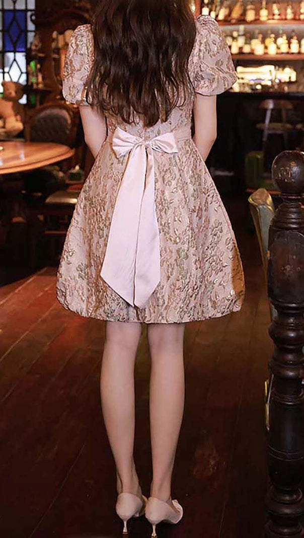 AIIZIE PUFF SLEEVE CUTWORK MIDI DRESS IN PINK - product image