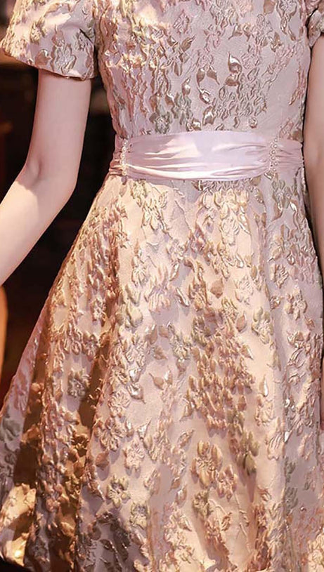 PUFF SLEEVE CUTWORK MIDI DRESS IN PINK