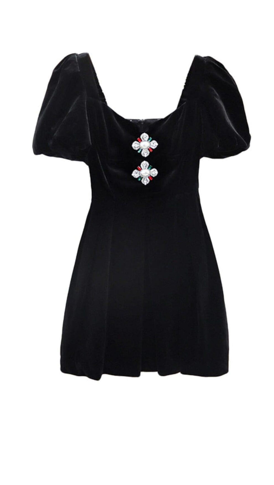 PUFF SLEEVE VELVET MINI DRESS IN BLACK – AIIZIE